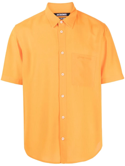 Jacquemus Melo Logo-embroidered Short-sleeved Shirt In Orange