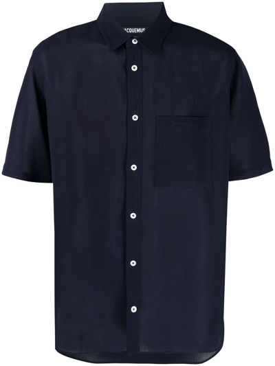 Jacquemus Melo Logo-embroidered Short-sleeved Shirt In Blue