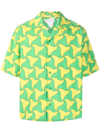 Bottega Veneta Wavy Triangle-print Short-sleeve Shirt In Green,yellow