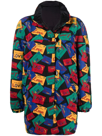 Pre-owned Saint Laurent 2000s 'love' Print Reversible Jacket In Black