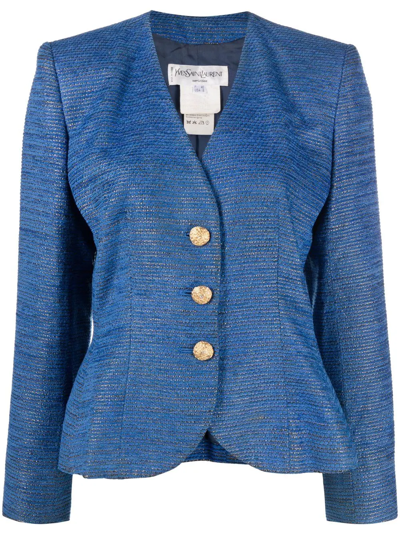 Pre-owned Saint Laurent 1990s Embossed Buttons Single-breasted Blazer In Blue