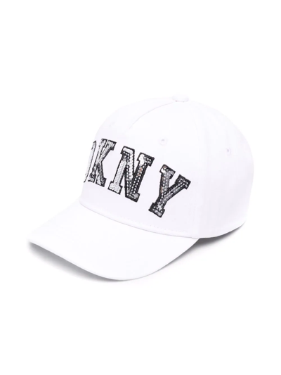 Dkny Kids' Sequin-embellished Logo Baseball Cap In White