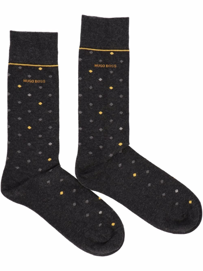 Hugo Boss Polka-dot Embroidered Socks In Black