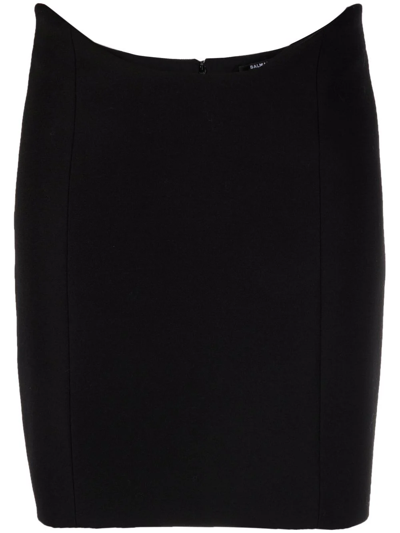 Balmain Curved Waist Fitted Skirt In Black