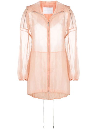 Fabiana Filippi Semi-sheer Hooded Parka Coat In Pink