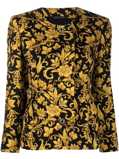 Pre-owned Versace 1990s Baroque-print Single-breasted Jacket In Black