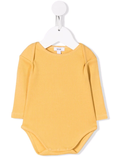 Knot Babies' Round Neck Long-sleeved Romper In Yellow