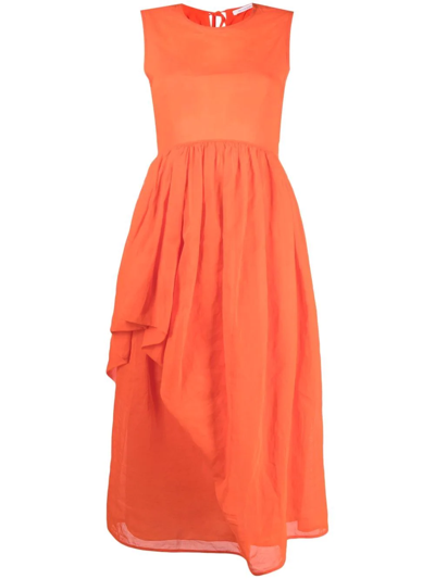 Cecilie Bahnsen Fang Open-back Asymmetric Cotton-organdie Midi Dress In Orange