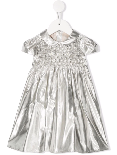 La Stupenderia Babies' Shantung Metallic-effect Dress In Silver