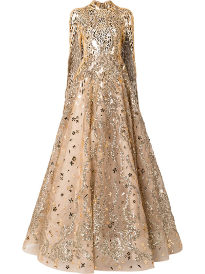 Atelier Zuhra Mirrored-shard Embellished Gown In Gold