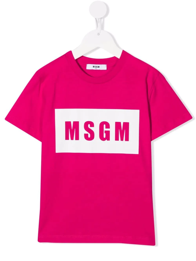 Msgm Kids' Logo-print Cotton T-shirt In Pink