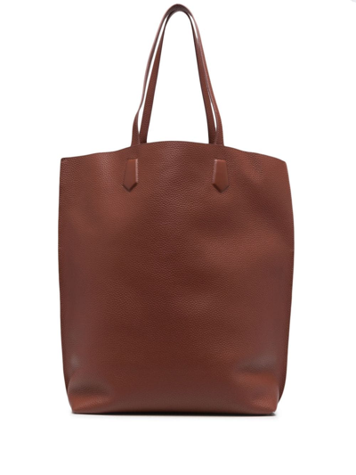 12 Storeez Large Leather Tote Bag In Brown