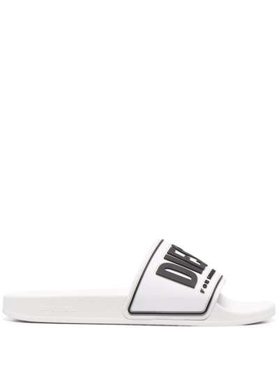 Diesel Men's Sa-mayemi Water-resistant Logo Pool Slides In White