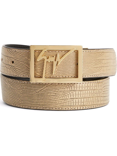 Giuseppe Zanotti Linum Logo-buckle Leather Belt In Gold