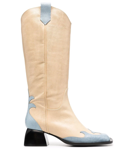 Nodaleto Neutral Bulla Jane Leather Cowboy Boots In Neutrals