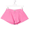 Pinko Kids' Embroidered-logo Denim Shorts In Pink