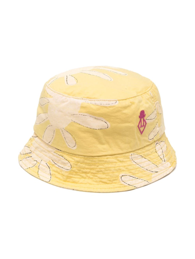 The Animals Observatory Kids' Embroidered-logo Sun-print Bucket Hat In Yellow