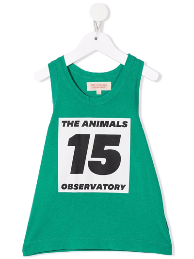 The Animals Observatory Babies' Logo-print Cotton Waistcoat Top In Green