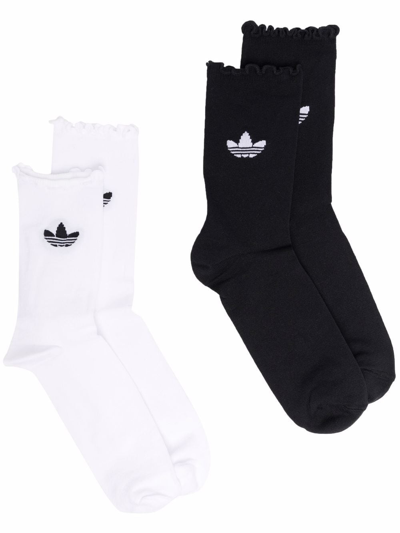 Adidas Originals Semi-sheer Ruffle Socks Double-pack In Black