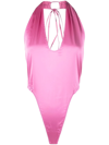 Jacquemus Le Body Mentalo Satin Halter Bodysuit In Pink