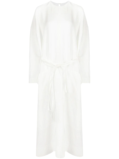 Gia Studios Drop-shoulders Tie-waist Dress In White