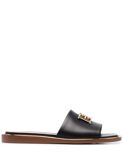 Bally 10mm Eloise Leather Slide Flats In Black
