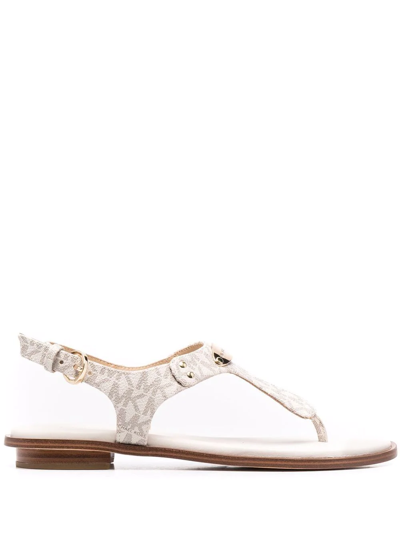 Michael Kors Logo Plaque Thong Sandals In Beige