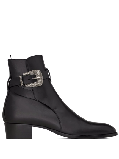Saint Laurent Wyatt Jodhpur Smooth Leather Boots In Black