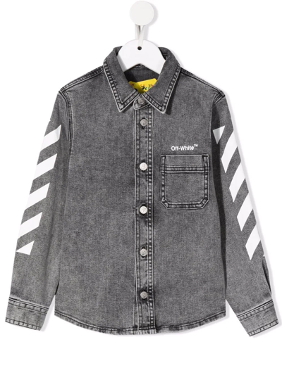 Off-white Boys Grey Kids Logo-print Denim Shirt 6-12 Years 6 Years In Gray