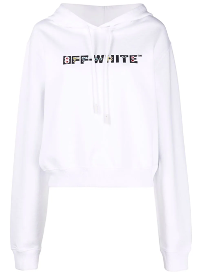 Off-white Rhinestone-embellished Logo Hoodie In White