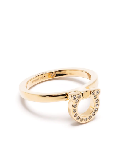 Ferragamo Crystal-embellished Logo Ring In Gold