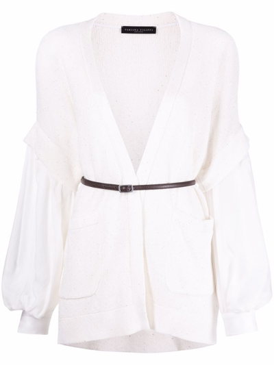 Fabiana Filippi Sequin-knit Puff-sleeve Cardigan In Ivory