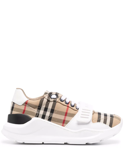 Burberry Vintage Check-pattern Touch-strap Sneakers In Neutrals