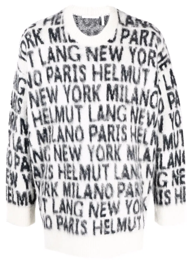Helmut Lang Logo-intarsia Round-neck Wool And Alpaca-blend Jumper In Ivory