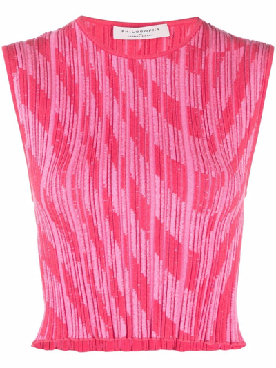 Philosophy Di Lorenzo Serafini Ribbed-knit Sleeveless Top In Fantasy Prnt Red