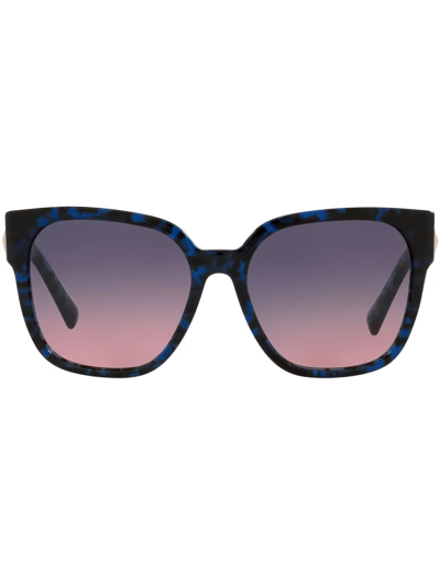 Valentino Roman Stud Square-frame Patterned Sunglasses In Blue