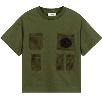 Fendi Boys Teen Fisheye Logo T-shirt In Green