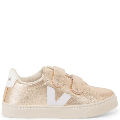 Veja Kids' Gold Esplar Logo Leather Trainers