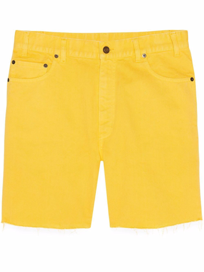 Saint Laurent 中腰牛仔短裤 In Yellow