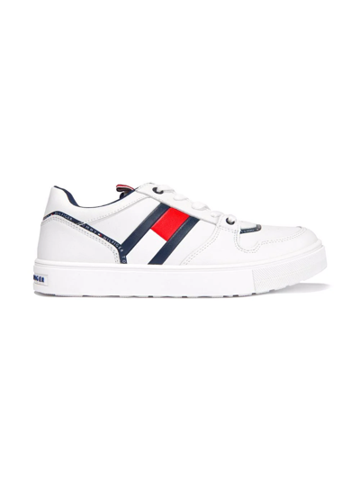Tommy Hilfiger Junior Kids' Logo-print Leather Trainers In White