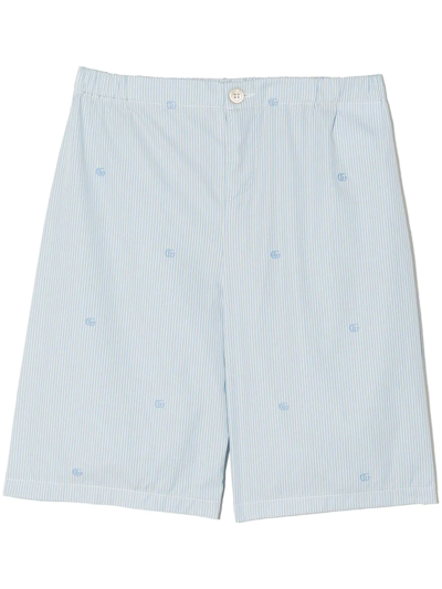 Gucci Babies' Striped Logo Shorts In Blue