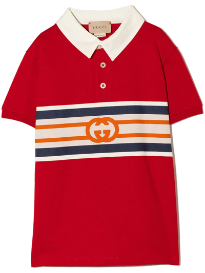 Gucci Babies' Striped Logo Polo Shirt In Red