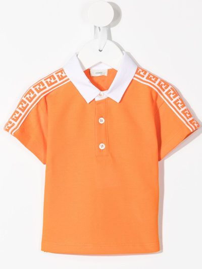 Fendi Babies' Ff-trim Cotton Polo Shirt In Orange