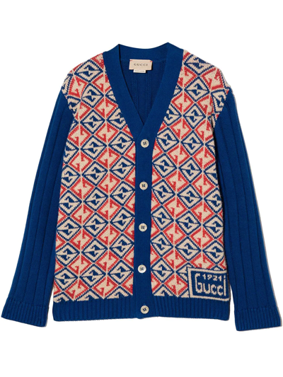 Gucci Kids' G Rhombus Intarsia-knit Cardigan In Neutrals