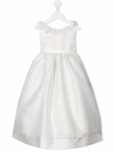 La Stupenderia Kids' Floral-appliqué Glittered Dress In White