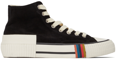 Paul Smith Kelvin Rainbow-striped Canvas High-top Trainers In Blk/white