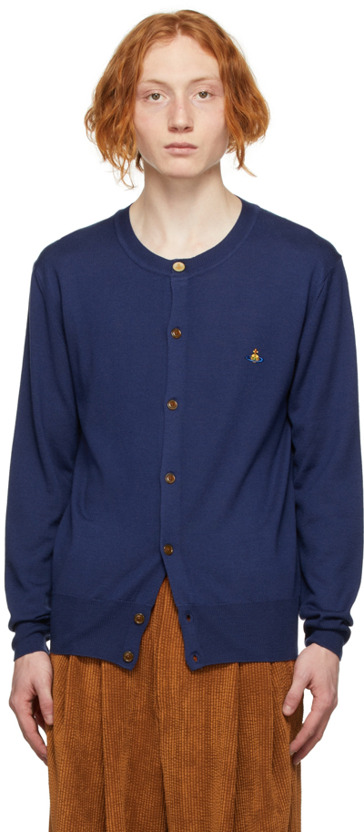 Vivienne Westwood Orb-embroidered Wool-knit Cardigan In Blue