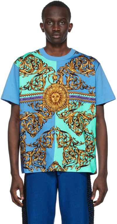 Versace Jeans Couture Garland Sun Baroque Paneled Print T-shirt In Azure