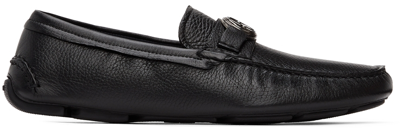 Giorgio Armani Men's Monogram Leather Drivers In Black