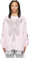 DOUBLET PINK SKULL SHIRRING LONG SLEEVE T-SHIRT